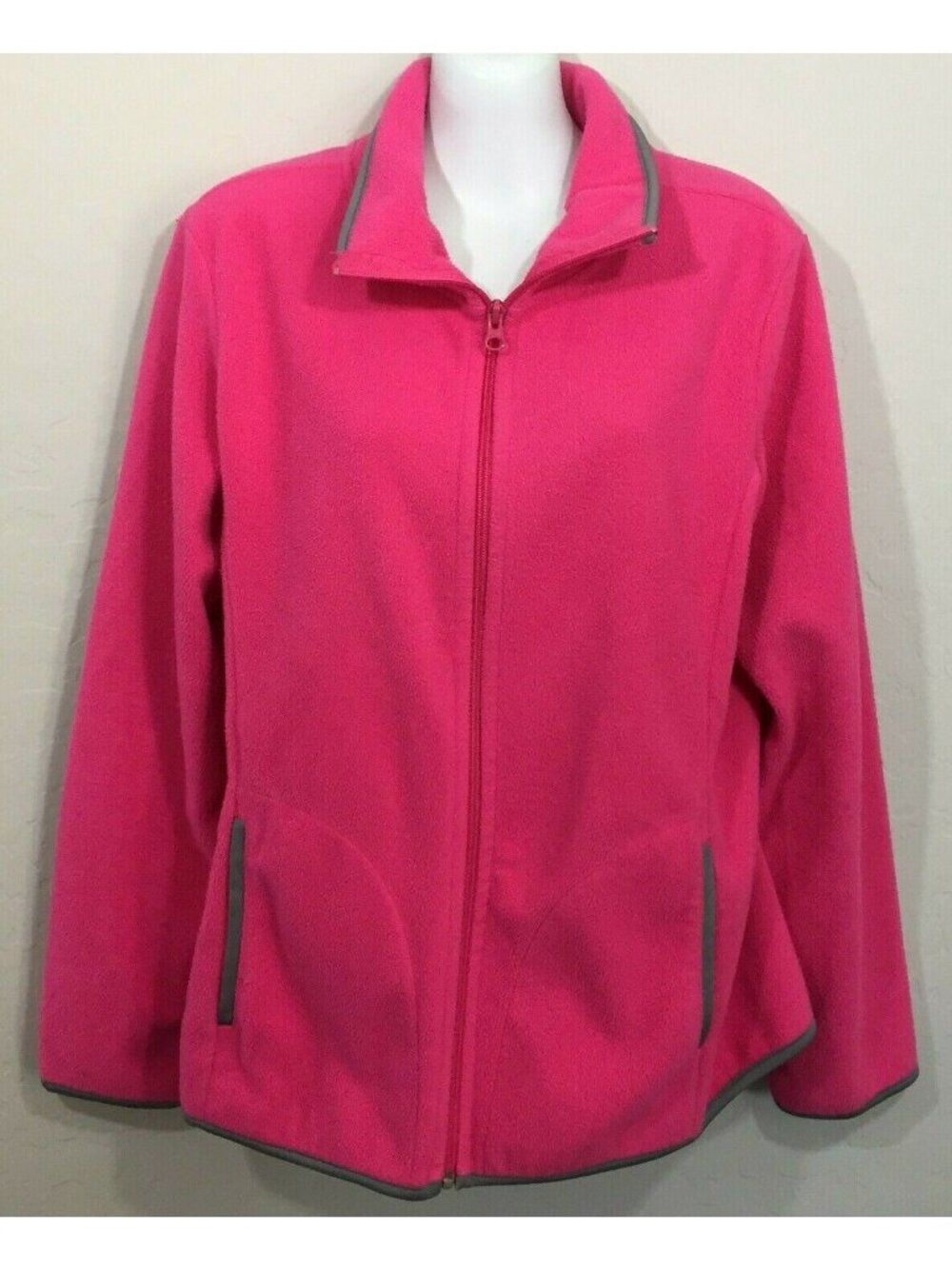 Old Navy Womens Pink Gray Fleece Full Zip Up Collar Light Jacket Coat Size Large